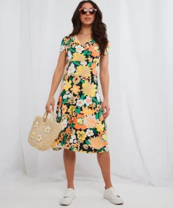 Abstract Floral Jersey Dress