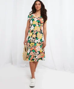 Abstract Floral Jersey Dress
