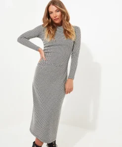 Geo Jacquard Ruched Side Jersey Dress