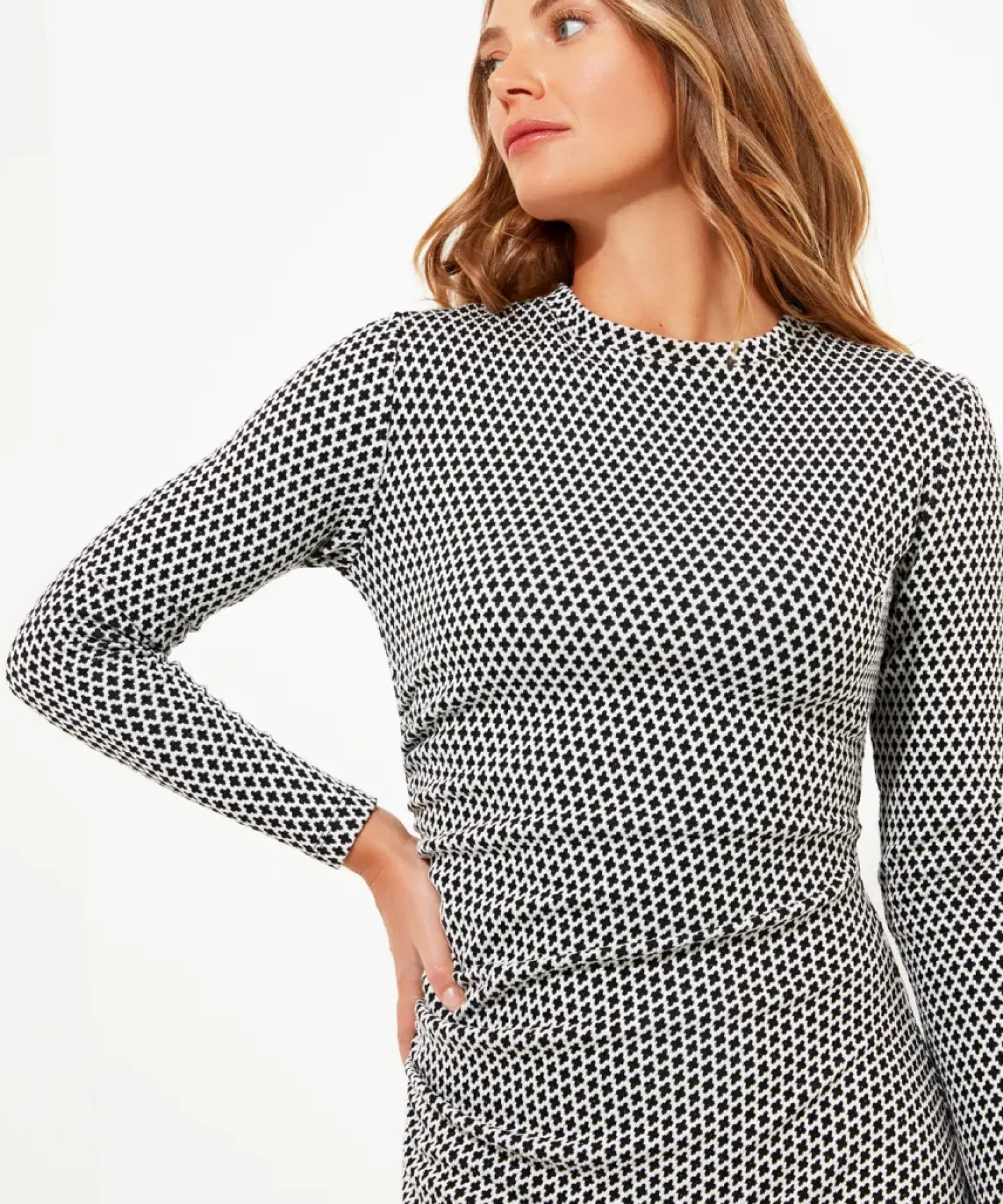 Geo Jacquard Ruched Side Jersey Dress
