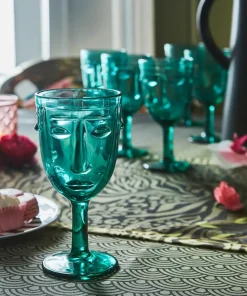 Set Of 6 Deco Face Wine Glasses