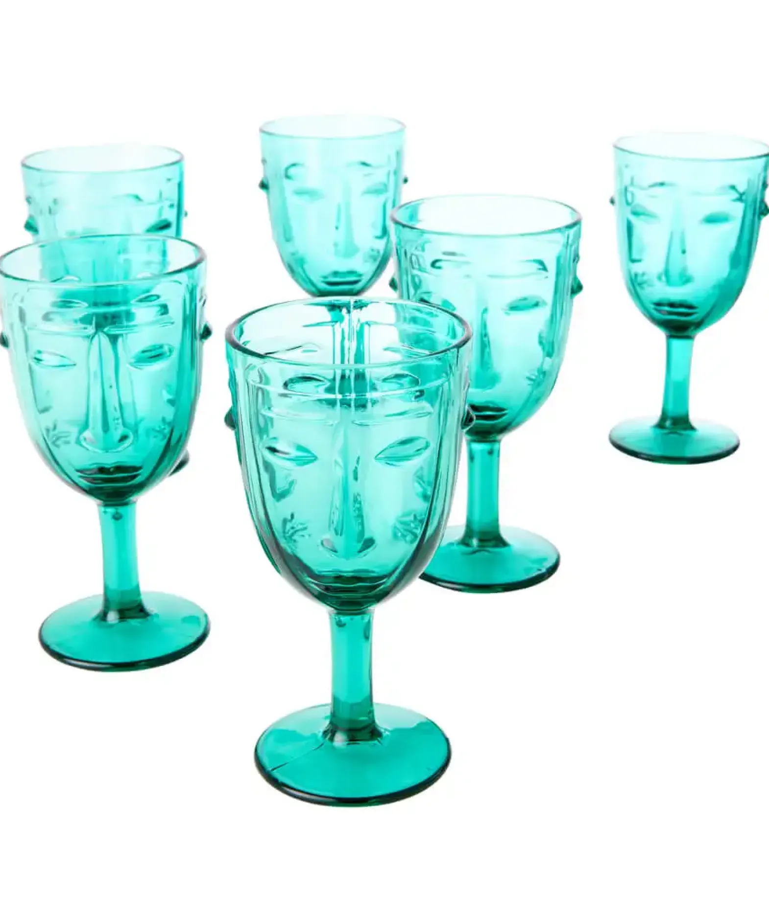 Set Of 6 Deco Face Wine Glasses