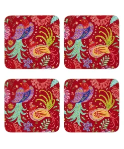Set Of 4 Folk Floral Coasters