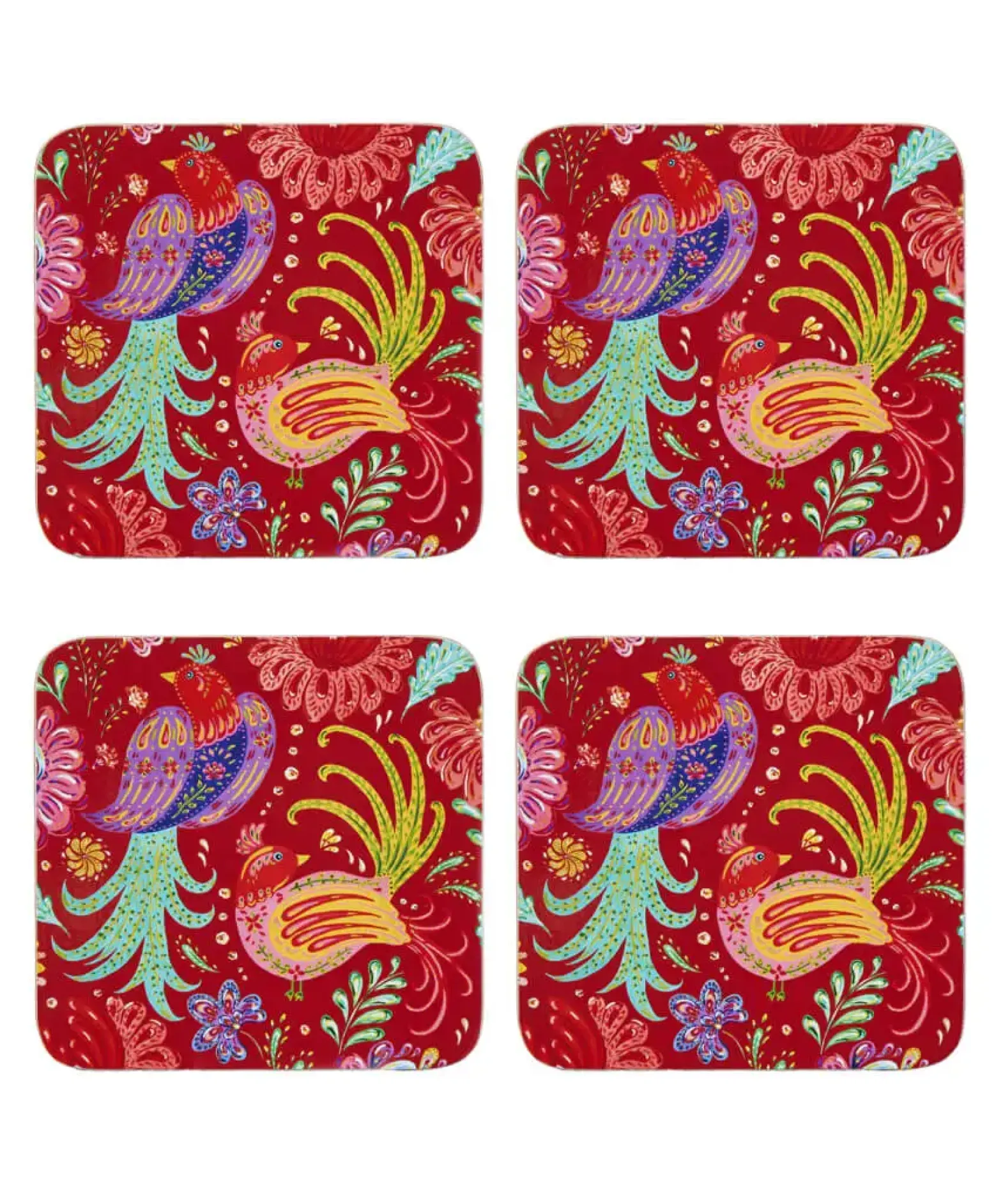 Set Of 4 Folk Floral Coasters