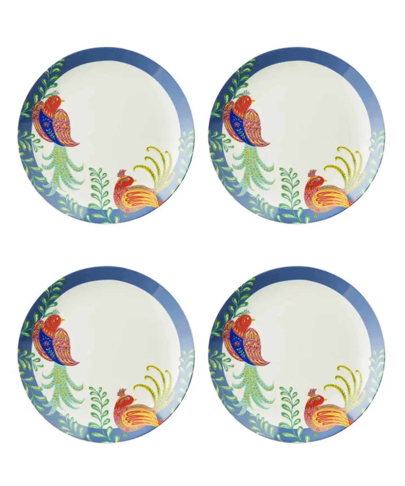 Set Of 4 Folk Floral Dinner Plates