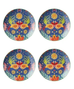 Set Of 4 Folk Floral Side Plates