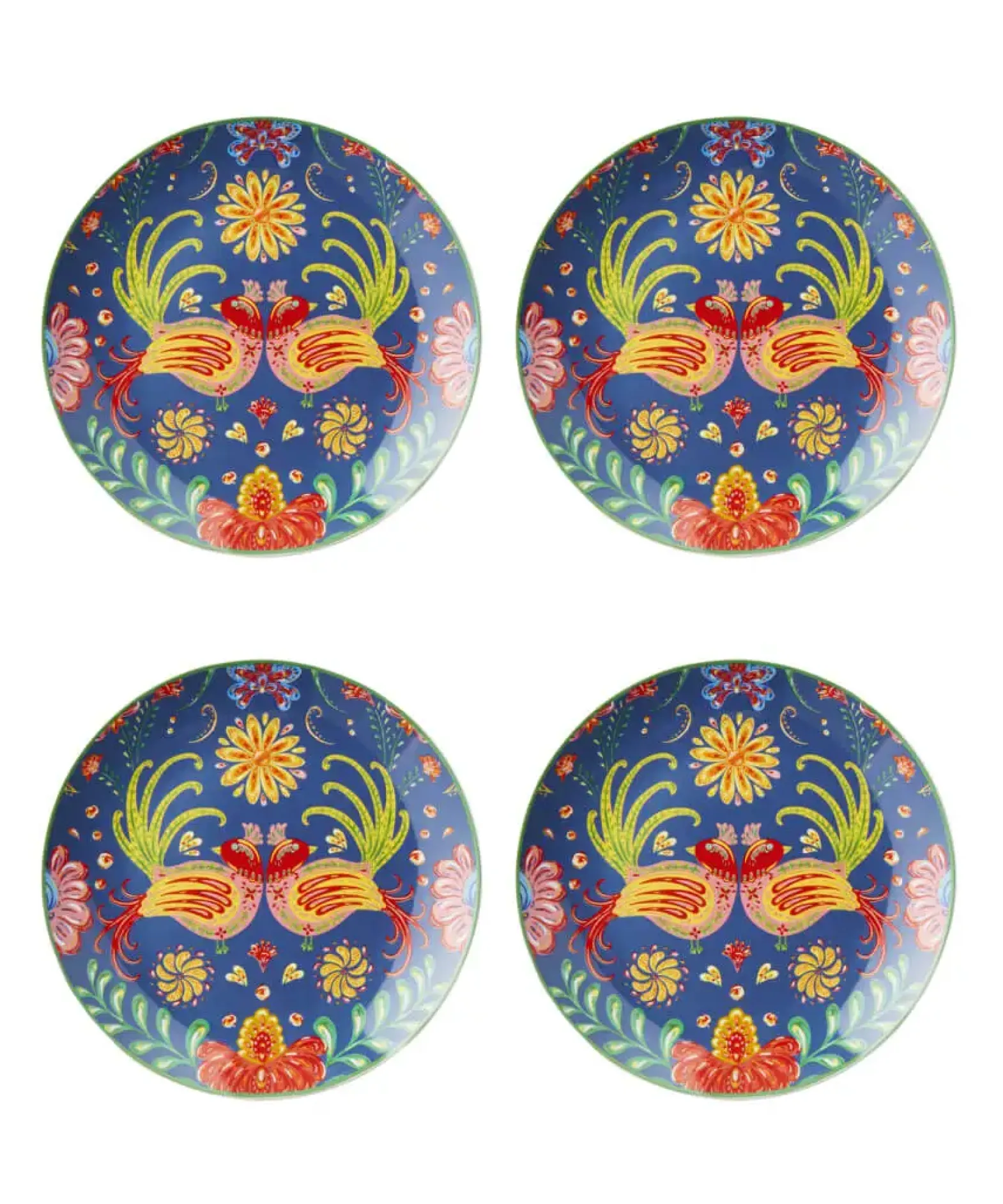 Set Of 4 Folk Floral Side Plates