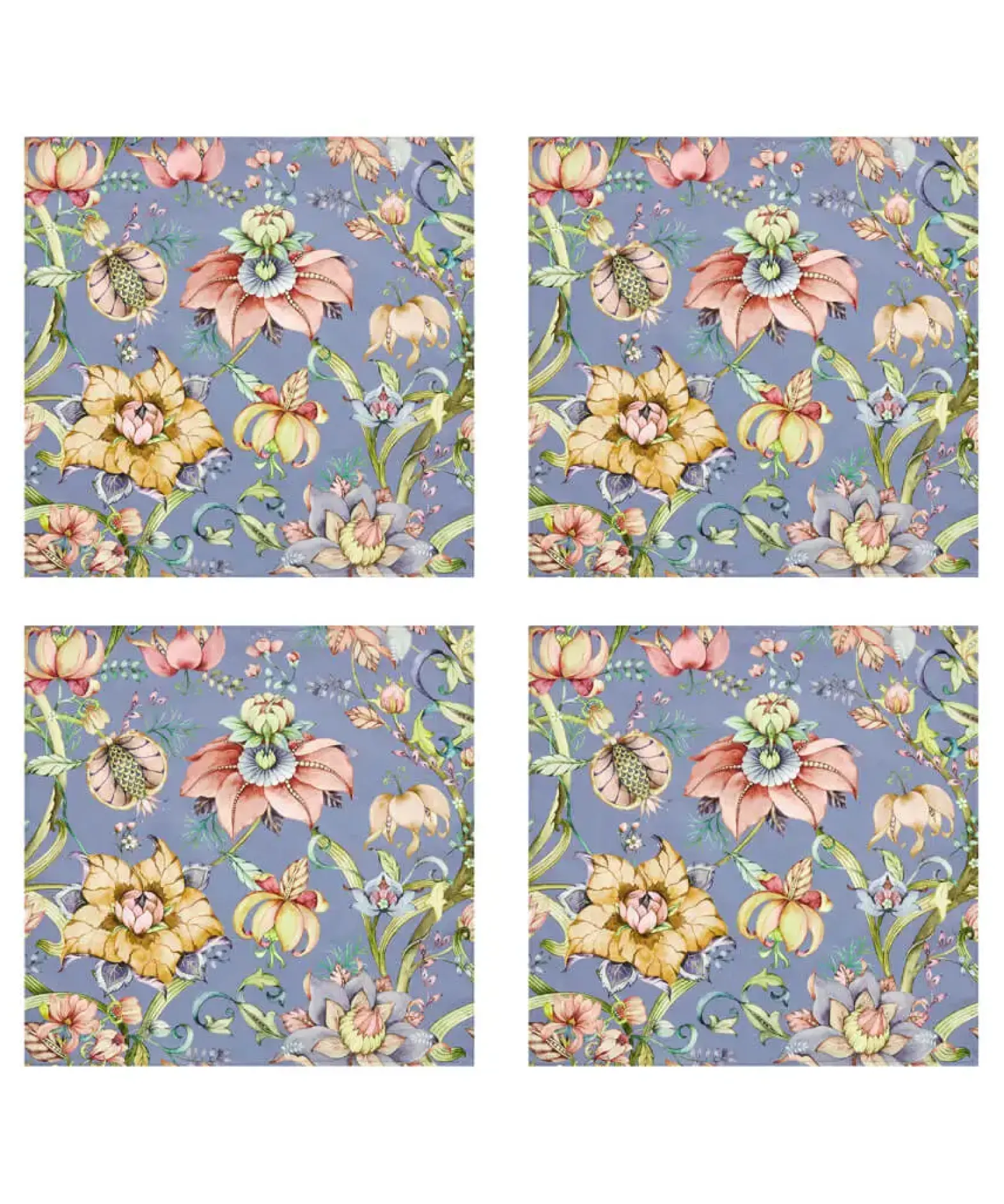Set Of 4 Nostalgic Nouveau Cotton Napkins