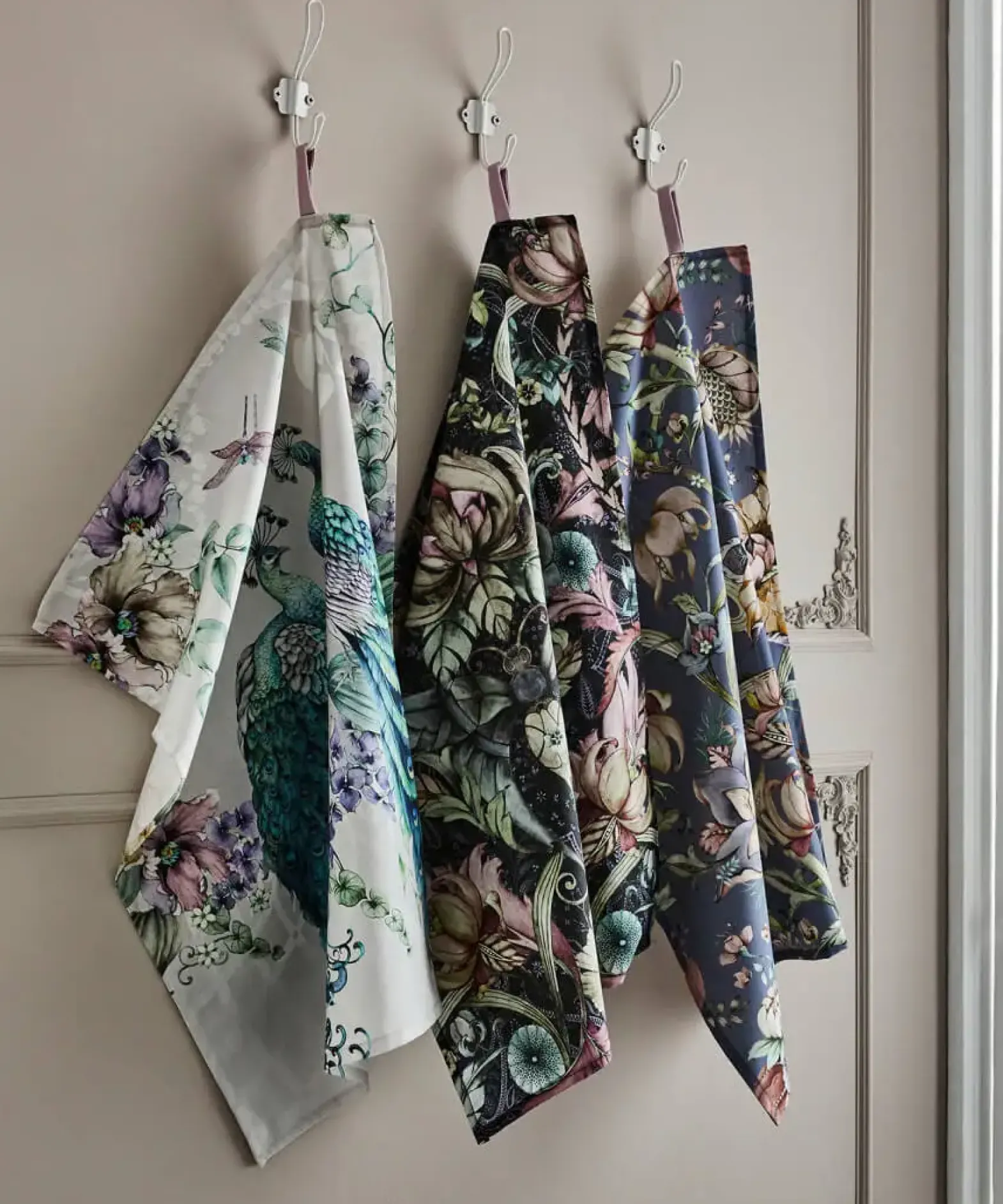 Set Of 3 Nouveau Print Teatowels